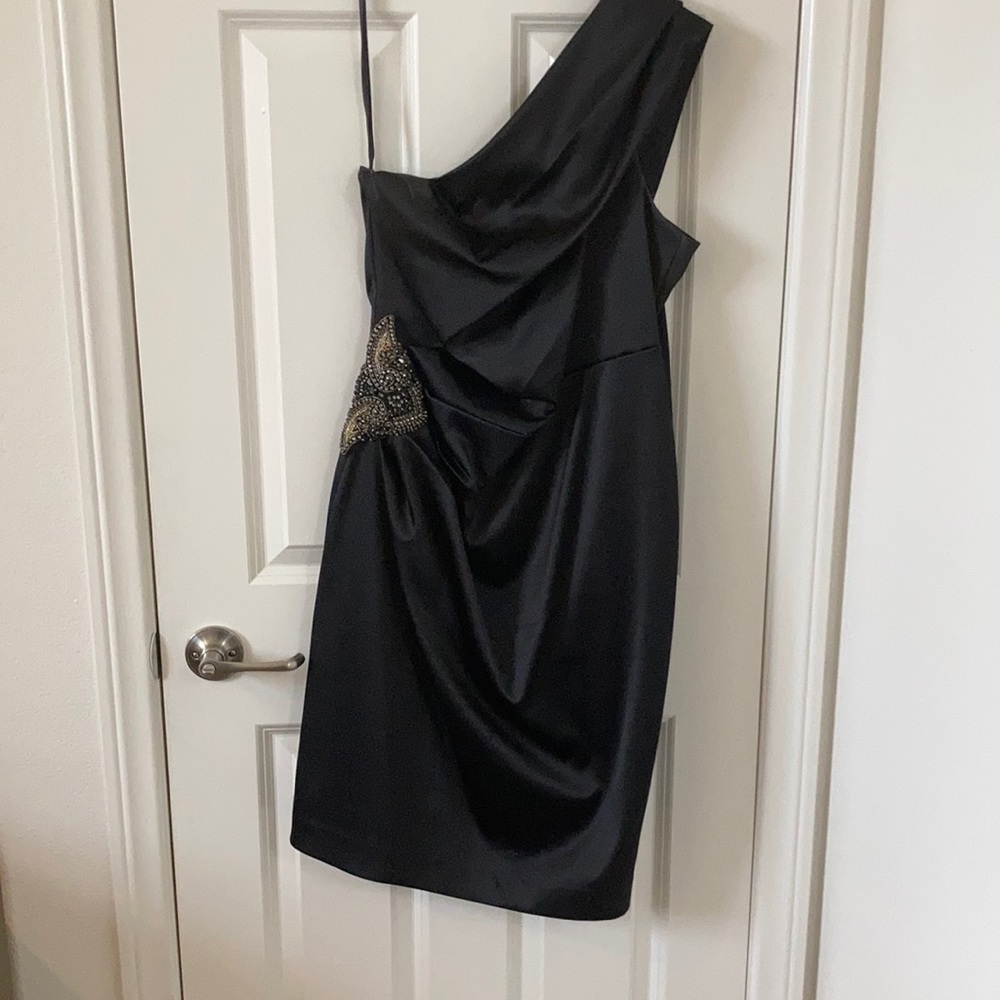 Eliza J Black one shoulder satin dress